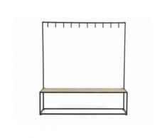 Vestiaire d'entrée avec banc en bois massif 10 crochets en fer L150 x H159 cm