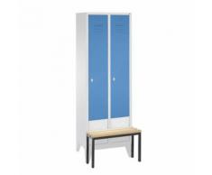 vestiaire avec banc, 2 compartiments, bleu clair,