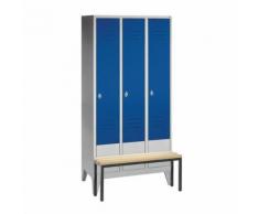vestiaire avec banc, 3 compartiments, bleu gentiane,