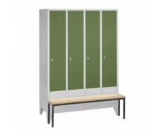 vestiaire avec banc, 4 compartiments, vert réséda,