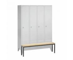 vestiaire avec banc, 4 compartiments, gris clair,