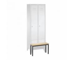 vestiaire avec banc, 2 compartiments, gris clair,