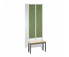 vestiaire avec banc, 2 compartiments, vert réséda,