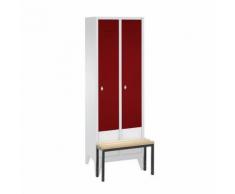 vestiaire avec banc, 2 compartiments, rouge,