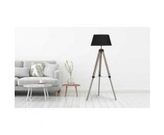 Lampadaire trépied : bois vintage / abat- jour noir