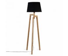 Lampadaire trépied en bois et tissu noir H 150 cm WOODSTOCK
