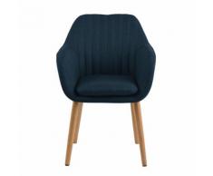Chaise en tissu capitonnée avec accoudoirs bleu marine