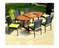 Salon en teck huilé 6 places - chaises de jardin en résine tressée