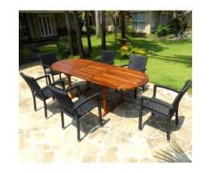 salon de jardin en teck huilé table 240 cm 6 fauteuils résine noire