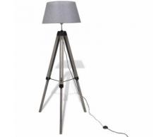 vidaXL Lampadaire trépied en bois Réglable avec abat-jour tissu Gris