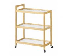Chariot de service 3 tablettes Desserte de cuisine sur roulettes en bois de pin SoBuy® FKW34-WN