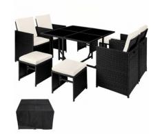 Salon de Jardin BILBAO - Ensemble avec 4 Chaises, 4 Tabourets et 1 Table en Résine Tressée Acier