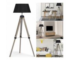 Lampadaire trepied bois réglable noir