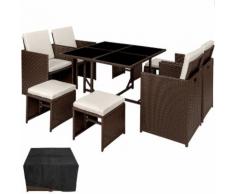 Salon de Jardin BILBAO - Ensemble avec 4 Chaises, 4 Tabourets et 1 Table en Résine Tressée Acier