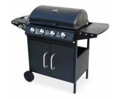 Barbecue au gaz - Jules 4 Noir - Cuisine extérieure 4 brûleurs + 1 feu latéral avec tablettes