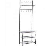 Portant porte-manteaux vestiaire d'entrée style néo-rétro fer forgé multi-rangements 60L x 35l x