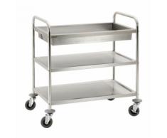 Chariot de service cuisine design professionnel inox 2 étages + 1 bac max 120 kg