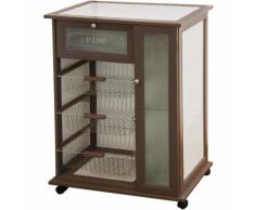 Divina-home Chariot de cuisine en bois + compartiment latéral roulettes boîte à pain Noyer