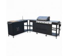 Barbecue au gaz Rochefort 5 brûleurs + évier + planche + ustensiles + plan de travail et thermomètre