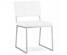 Chaise design capitonnée 'LEON' en matière synthétique blanche