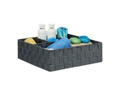 Relaxdays Panier de Rangement Petite Corbeille déco étagère 4 Compartiments Salle de Bain HxlxP: 10x32x32cm, Gris