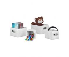 Relaxdays, Blanc Lot de 4 Boîte Rangement Paniers Tressé Plastique Stockage Robuste Salle de Bain Corbeille Étagère, Diverse