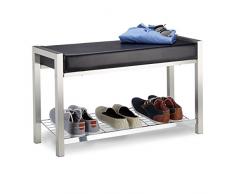 Relaxdays Range Banquette métal Banc capitonné Rack à Chaussures Siège Garde-Robe 47x80x31cm, Coussin Noir, HLP 47 x 80 x 31 cm