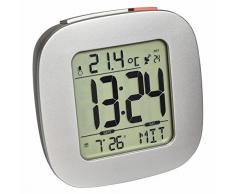 TFA-Dostmann Réveil Radio-piloté avec Affichage de la température, Plastique, Argent, 8 x 3 x 8 cm