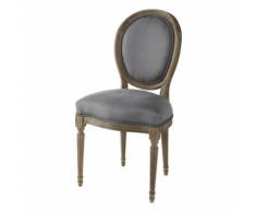 Chaise médaillon en lin et chêne massif taupe grisé Louis