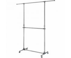 Portant à Vêtements, Penderie Mobile, Garde Robe, Valet de Chambre Réglable 4 Roulettes 2 Tringles