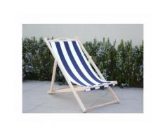 Chilienne luxe en bois hetre massif - Toile bleu et blanc - 58x95xH87 cm