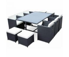 Salon de jardin Vasto Noir table en résine tressée 6 à 10 places, fauteuils encastrables