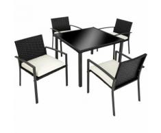 Salon de Jardin 4 Chaises 1 Table en Résine Tressée Noir