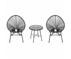 Ensemble salon de jardin design néo-rétro Acapulco 2 fauteuils et table basse cordage PVC verre