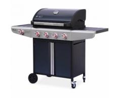 Barbecue au gaz Bazin 4 Anthracite Cuisine extérieure 4 brûleurs + 1 feu latéral avec tablettes