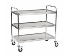 Chariot de service cuisine professionnel inox 2 étages max 320 kg arrondi