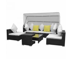Mobilier de jardin 23 pcs avec auvent Noir Résine tressée