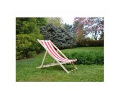 Chilienne luxe en bois hetre massif - Toile rouge et blanc - 58x95xH87 cm
