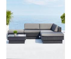 Amorgos gris : salon de jardin d'angle en résine tressée noire poly rottin