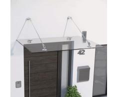 Auvent marquise de porte, 140 x 90 cm, Davita, verre véritable 12 mm, fixations inox