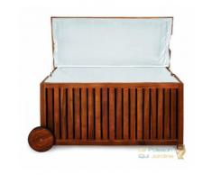 Coffre de rangement pour jardin en bois d'acacia avec roulettes et poignée