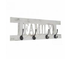 Porte-manteau mural patère en bois blanc vintage 20,5x60x1,5 cm