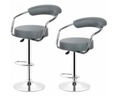 Tabourets de bar de cuisine imitation cuir Chaise réglable en hauteur 55 à 75 cm (Lot de 2, Gris)