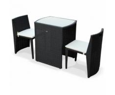 Salon de jardin en résine tressée Noir encastrable Doppio, pour balcon et terrasse