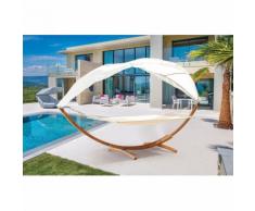 Caracas écru : hamac bois sur support avec auvent 4,15 m - 1 place - Toile poly-coton