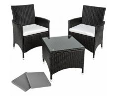 Salon de jardin ATHENES - 2 Chaises Fauteuils et 1 Table en Résine Tressée structure Aluminium Noir