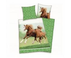 Parure de couette enfant motif Chevaux 100% coton - 1 housse de couette 140x200 cm + 1 taie