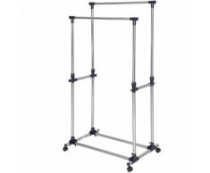 Portant à Vêtements, Penderie Mobile, Garde Robe, Valet de Chambre Réglable 4 Roulettes 2 Tringles