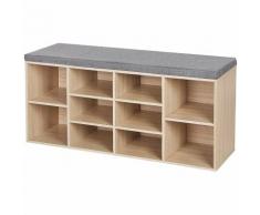 Banc Armoire Étagère Meuble à chaussures Banquette de rangement avec coussin pour l'entrée en Bois