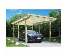 Carport simple en bois traite, 6 poteaux de 9x9x210 cm, 300x500 cm ht. 233 cm, hauteur de passage